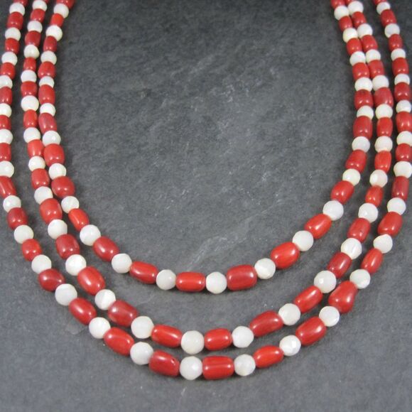 Vintage Coral Mother of Pearl 3 Strand Necklace Desert Rose Trading - Picture 2 of 7